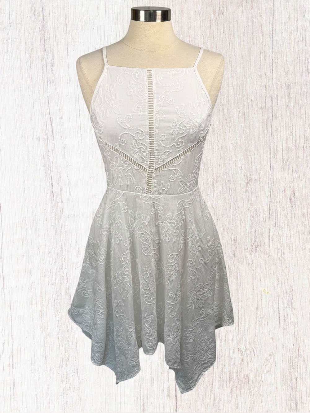 ALTAR’D STATE Embroidered Cotton Boho Asymmetric Fit & Flare White Dress, Large